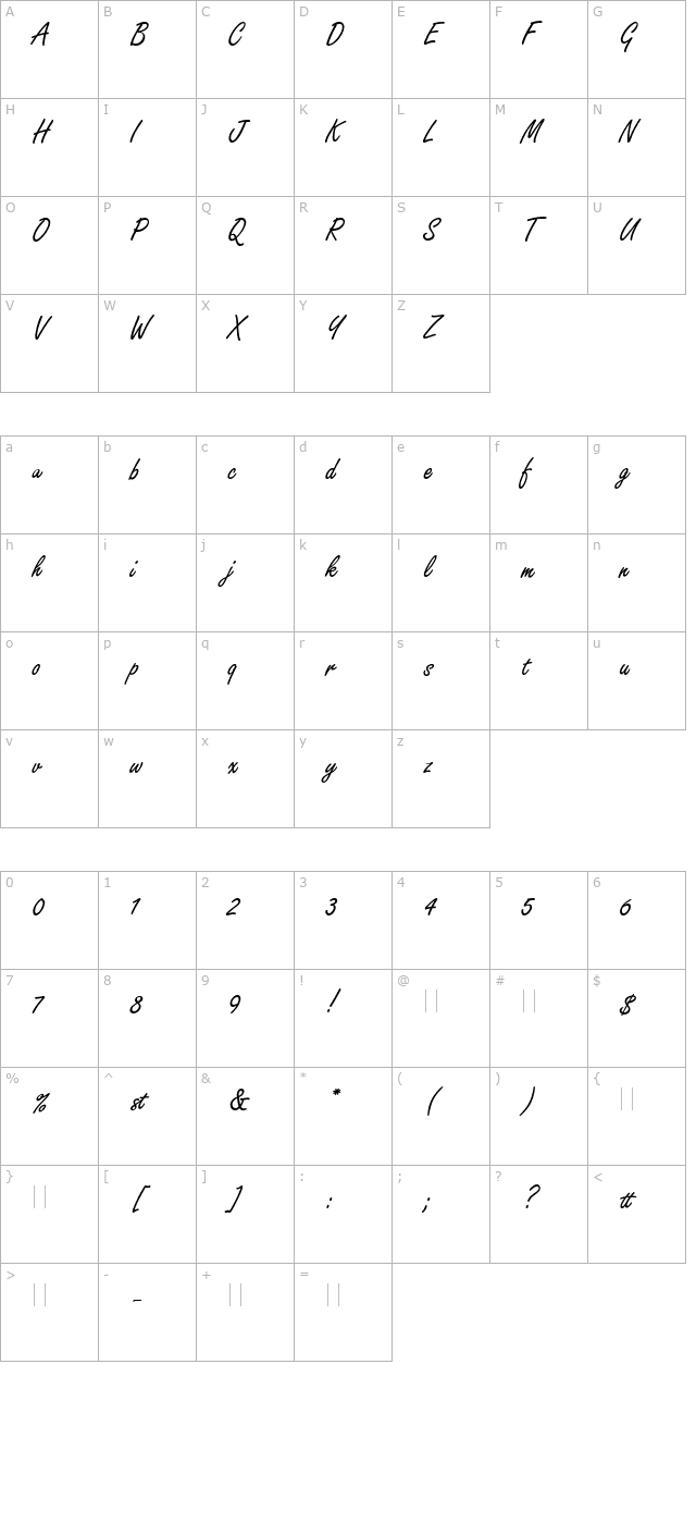 freestyle-script-plain character map