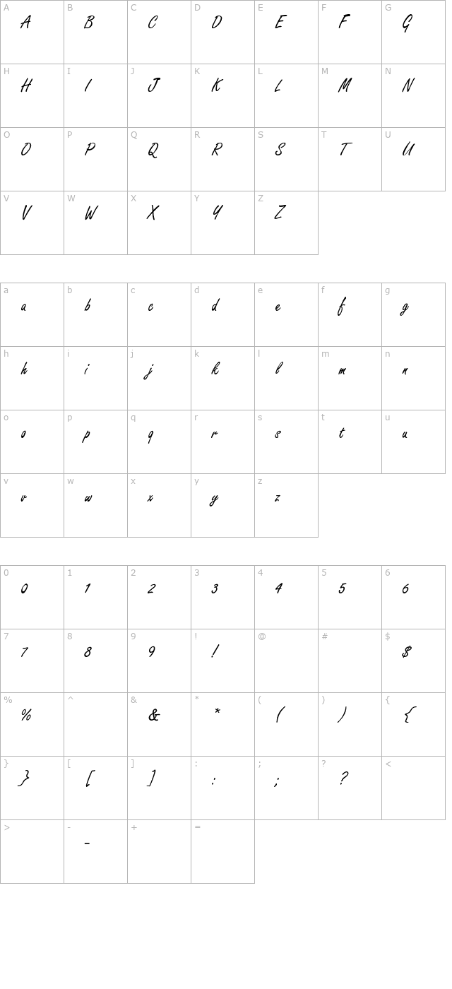 FreestyleScript-ExtraLight character map