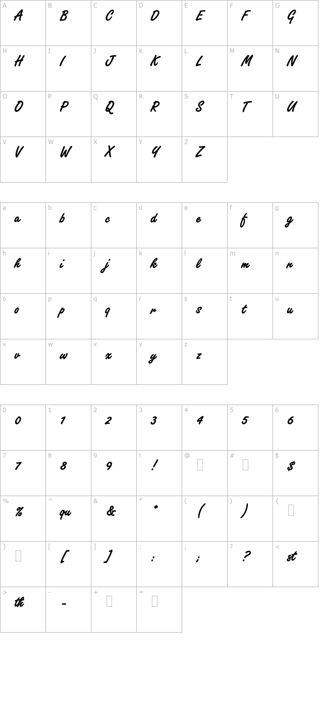 freestylescriptboldplain character map