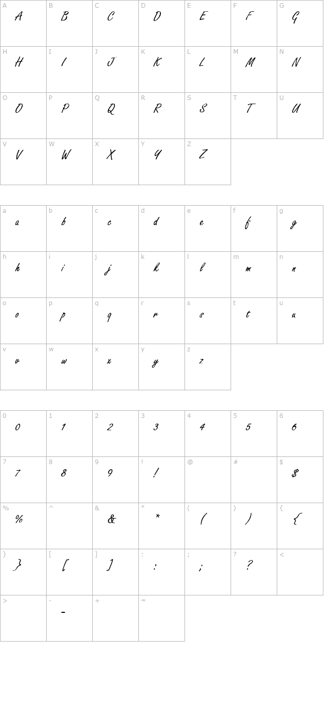 FreestyleScriptThin character map