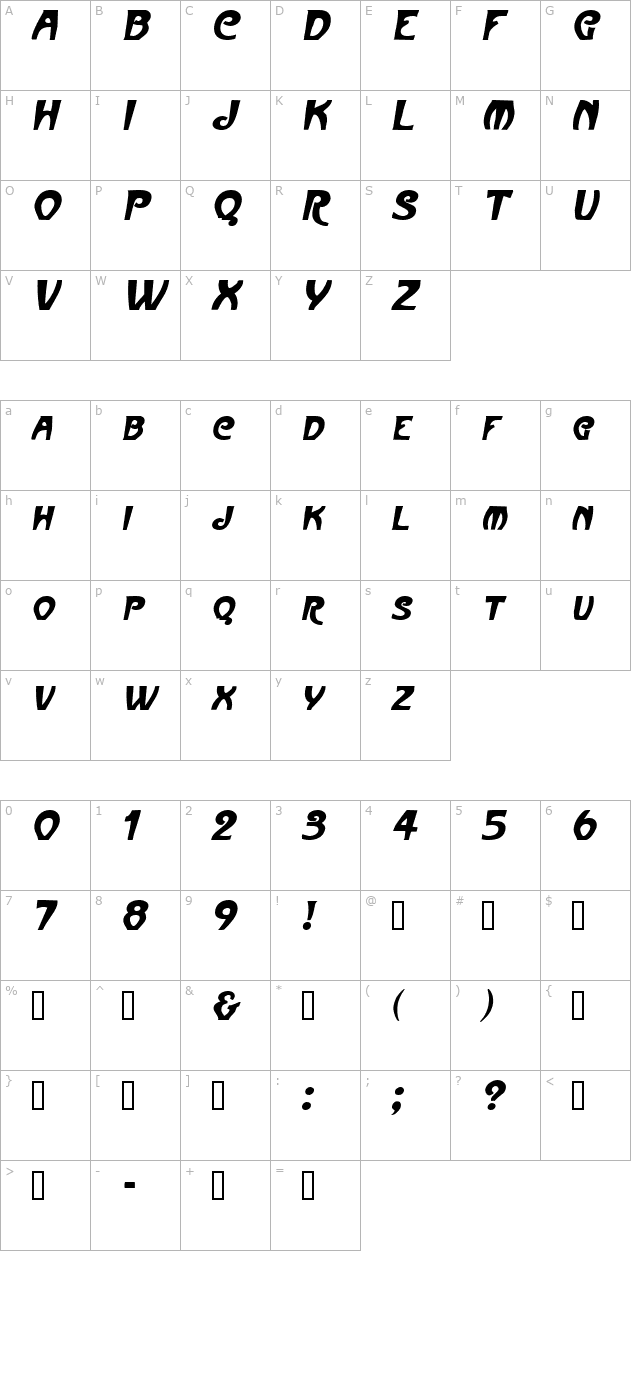 frenchbean-oblique character map