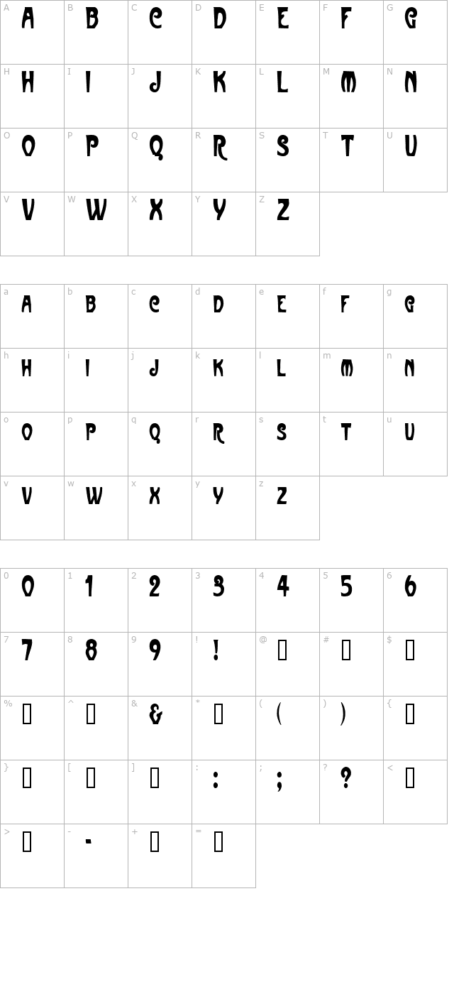 frenchbeancondensed character map