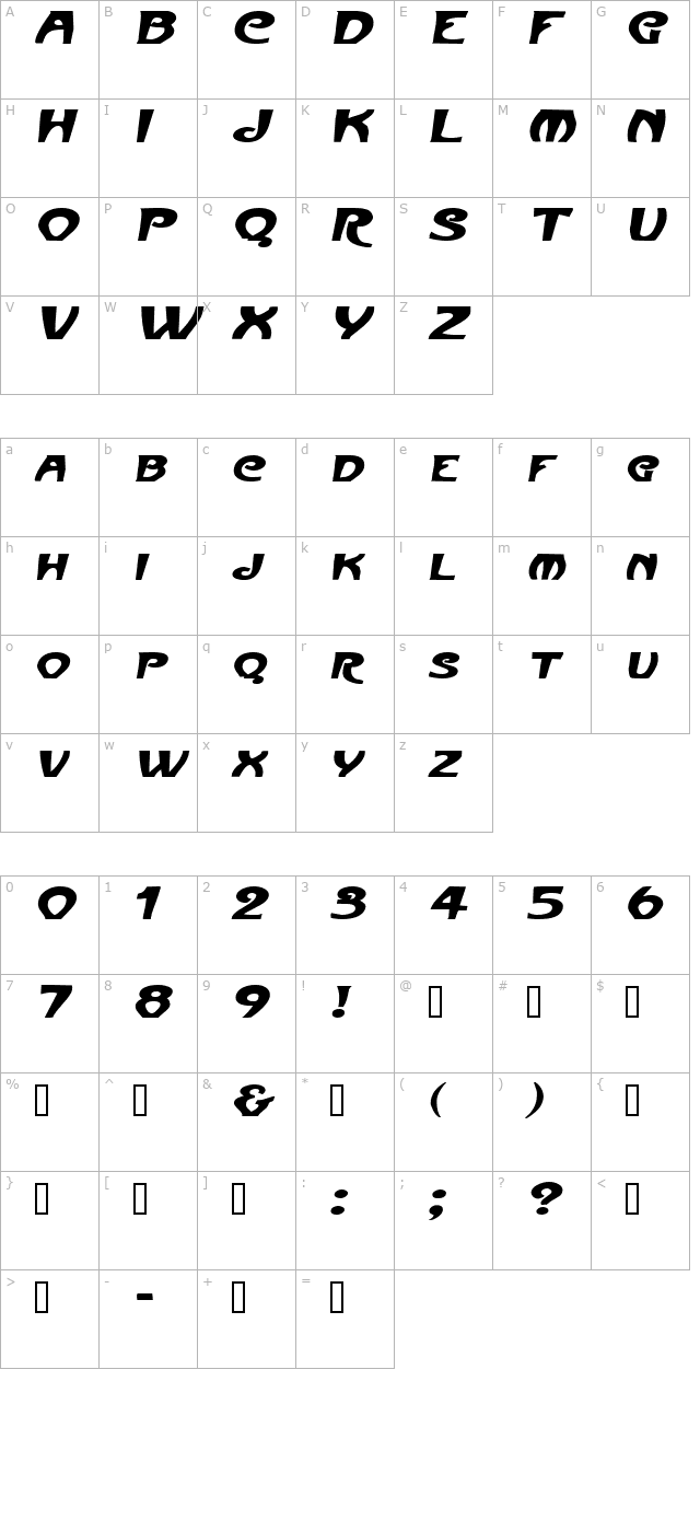 FrenchBeanExtended Oblique character map