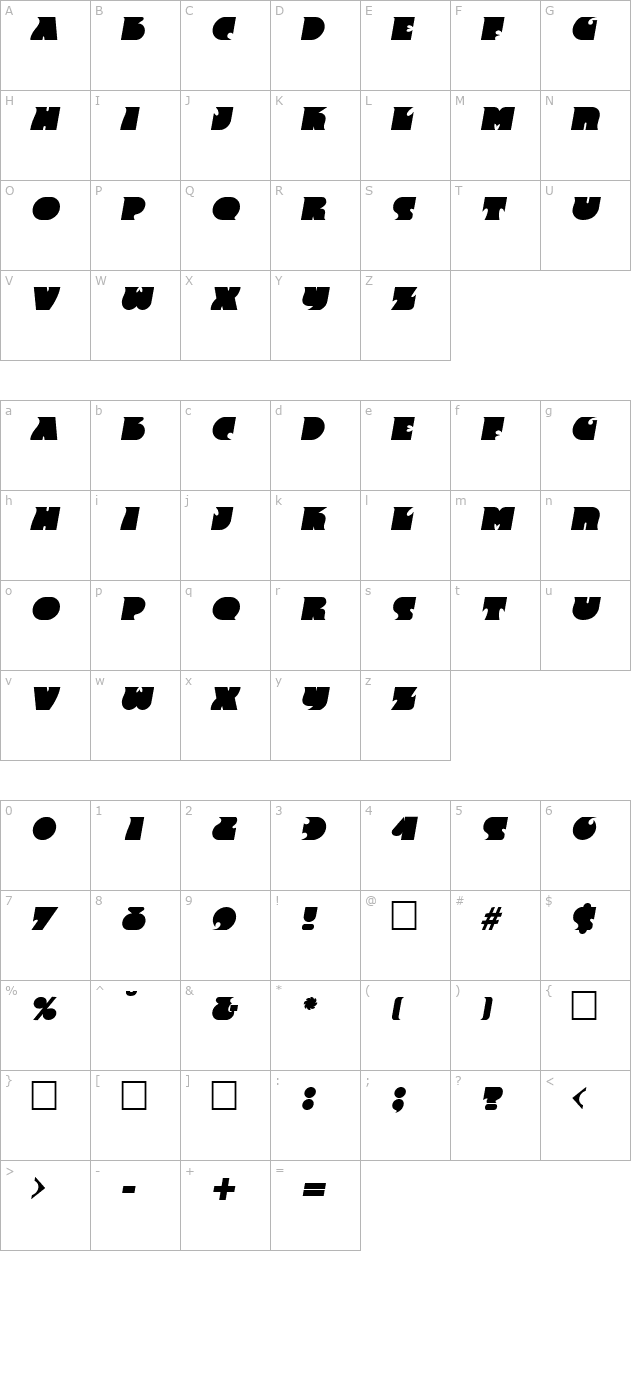 Frenzy Italic character map