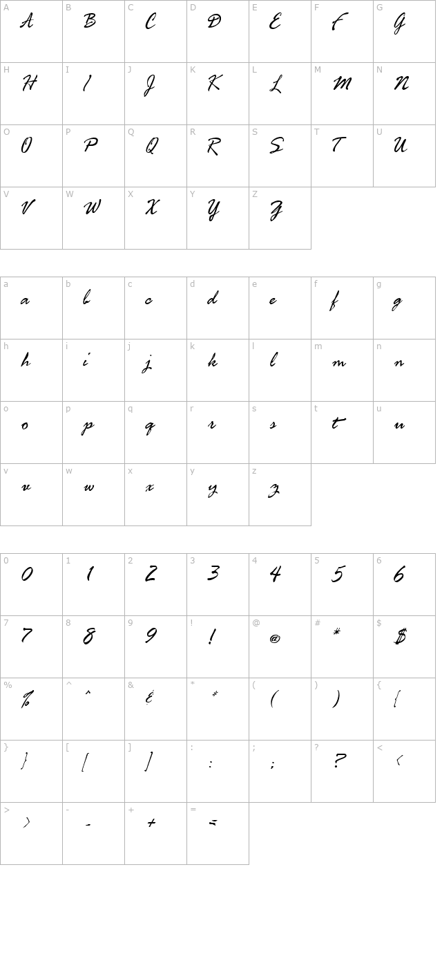 FreshScript character map