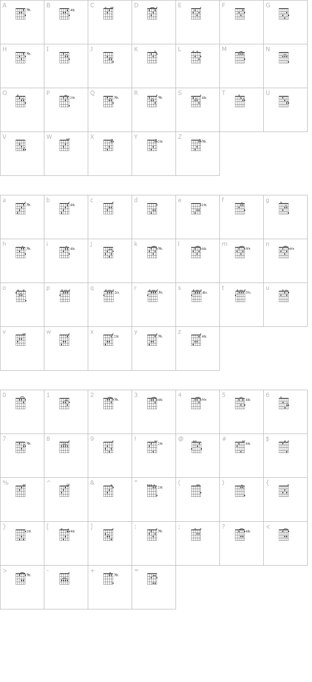 FretsB Regular character map