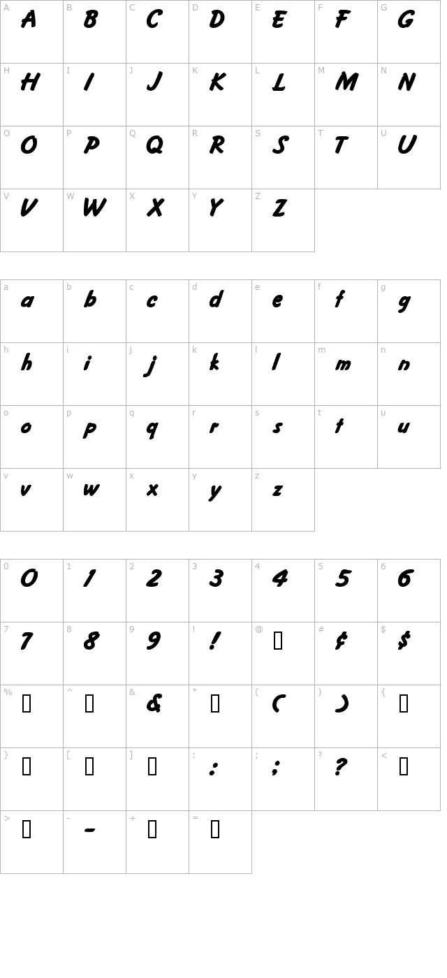 Fritzer Bold character map