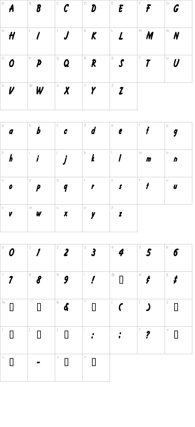 FritzerCondensed Bold character map