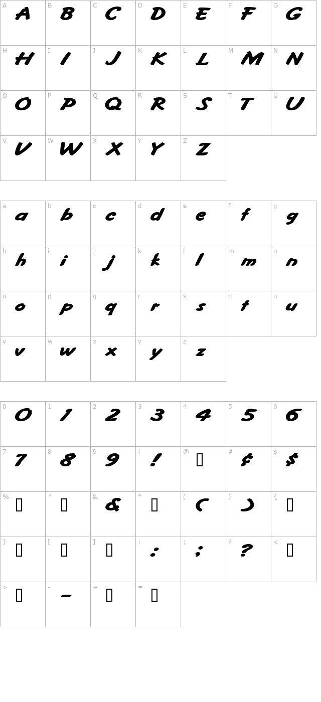 FritzerExtended Bold character map