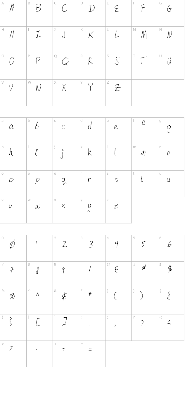 Frogger Regular character map