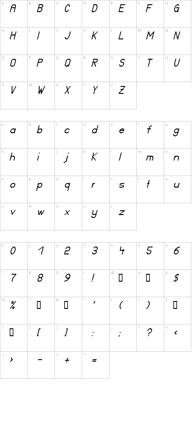 ft17i Italic character map