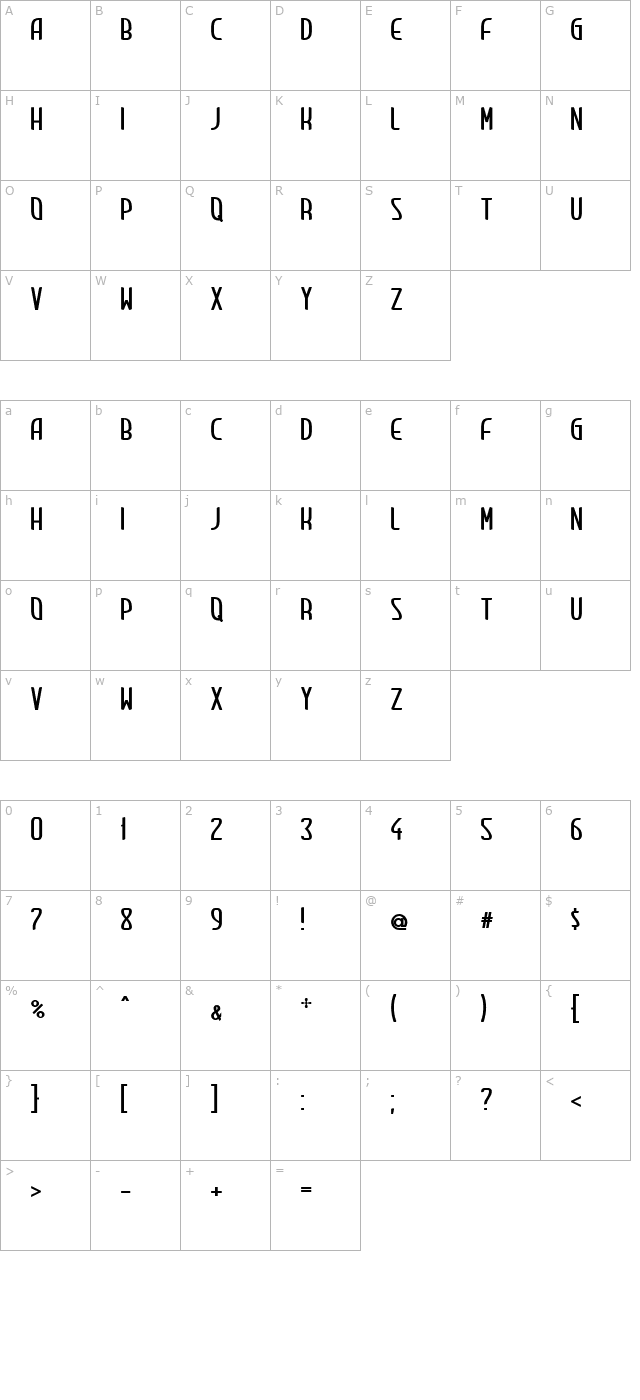 ft19 Condensed Regular character map