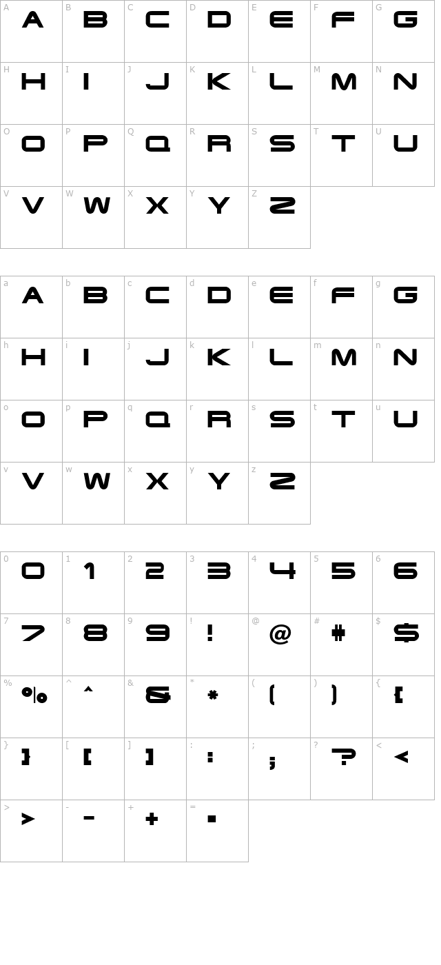 ft35 Semi-expanded Bold character map