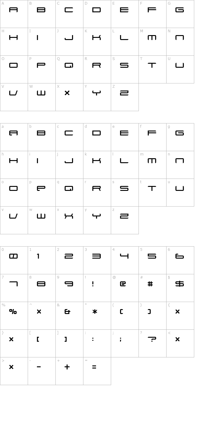 ft88 Normal character map