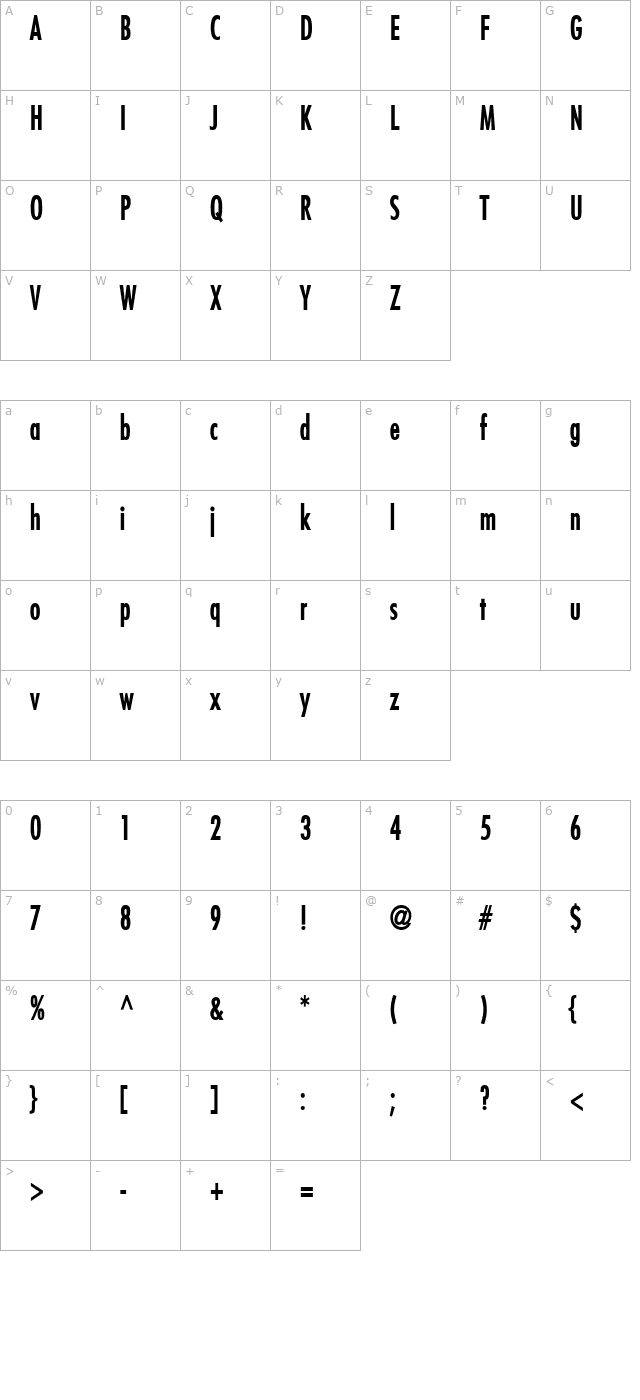 Fuji Condensed Bold character map