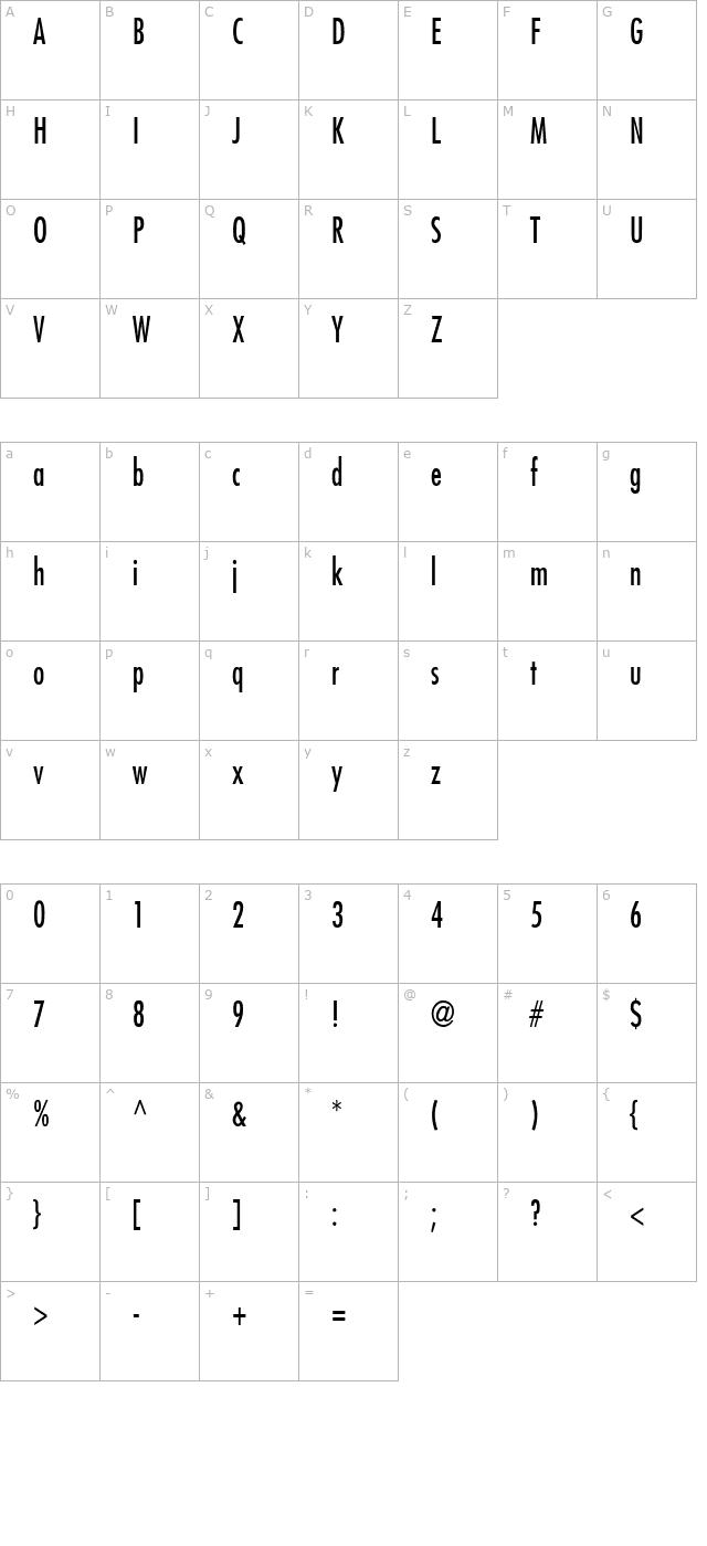 Fuji Condensed Normal character map