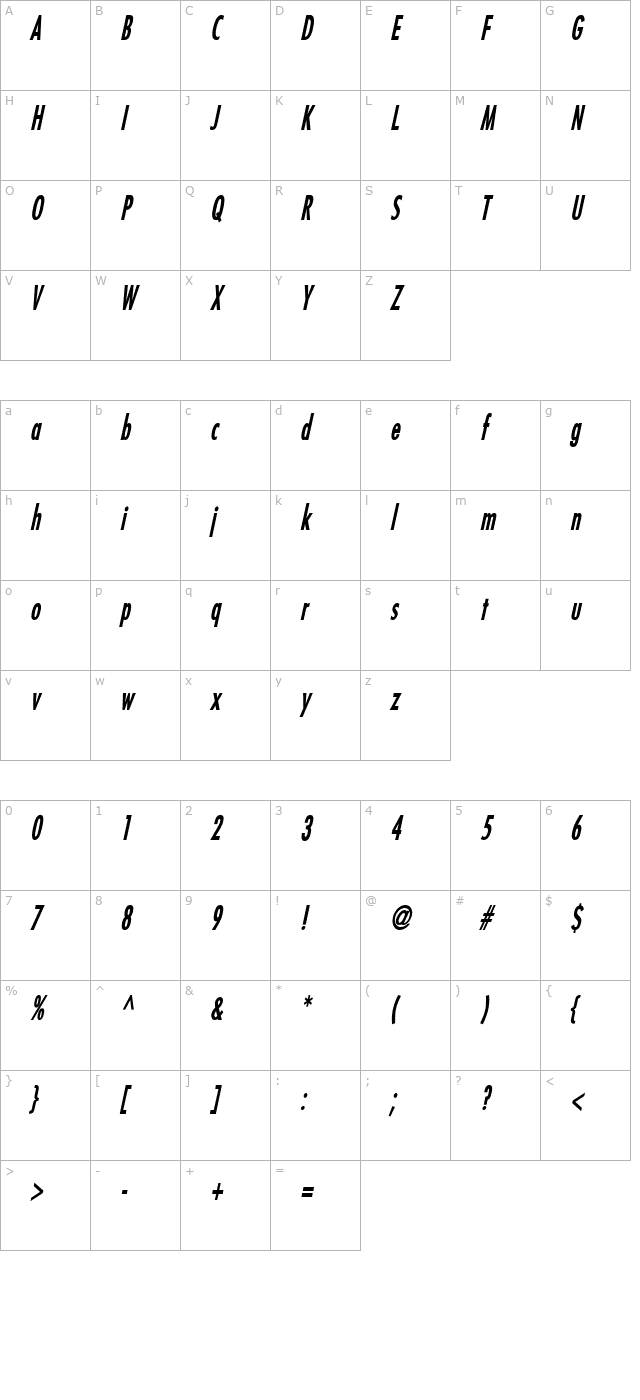 fuji-thin-bold-italic character map