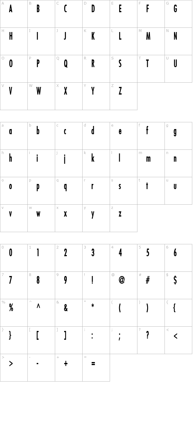 Fuji Thin Bold character map