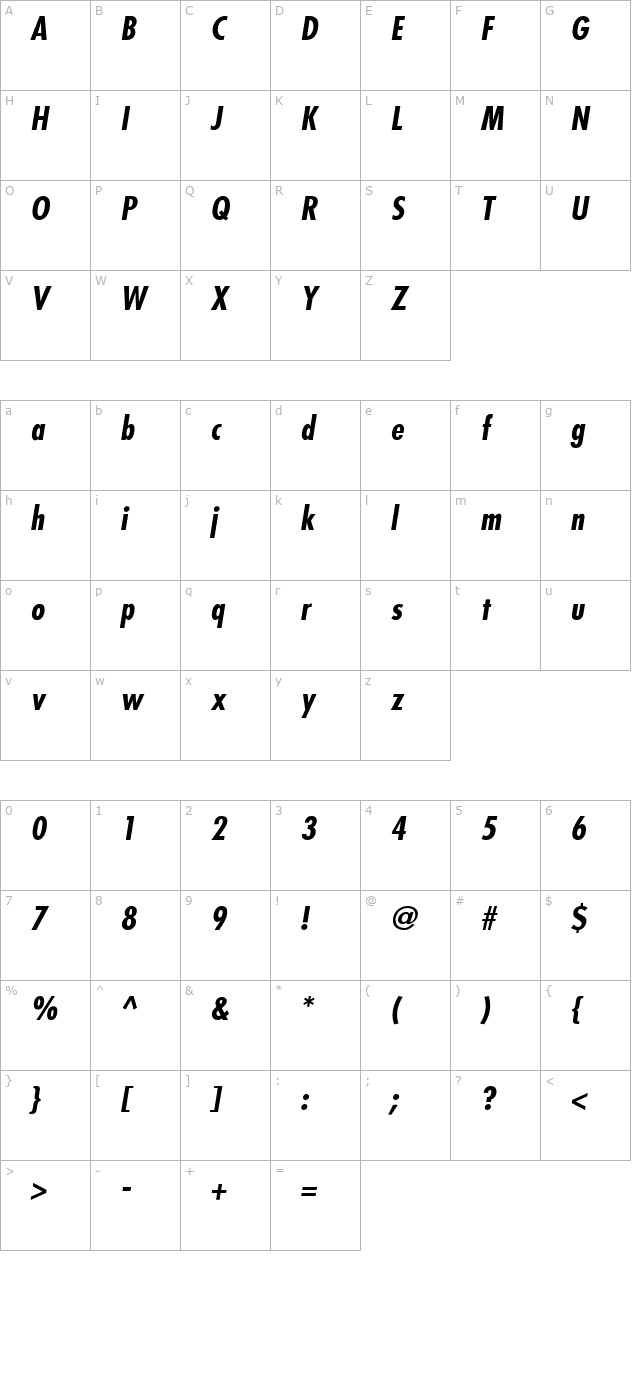 Fujiyama Bold Italic character map