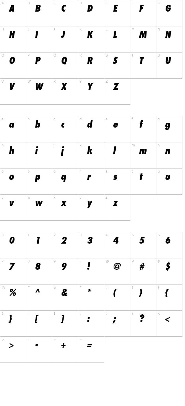 FujiyamaExtraBold Italic character map