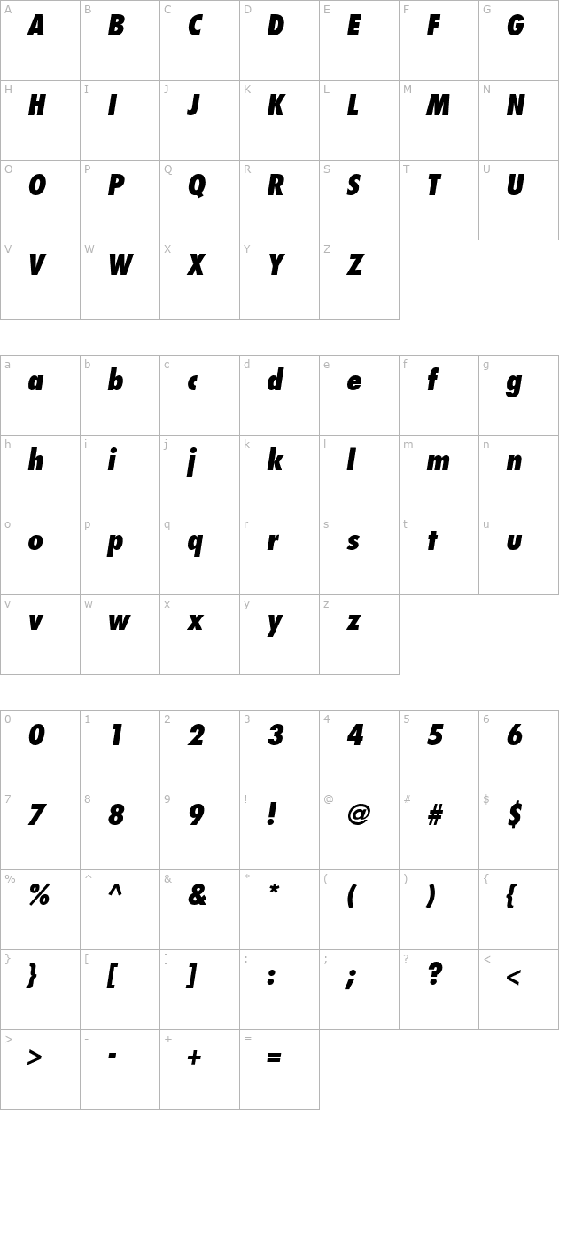 fujiyamaextrabold-italic character map