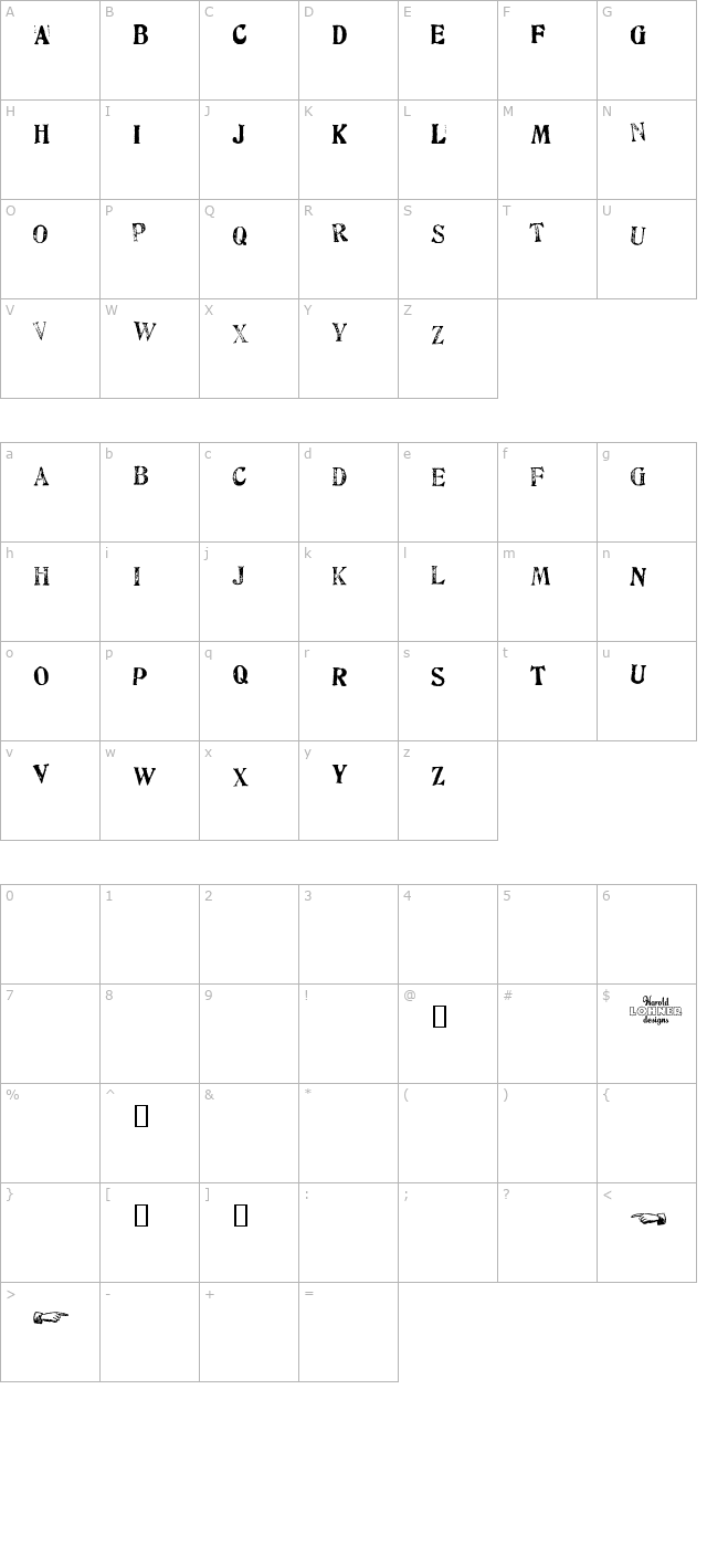 Fulton Artistamp Trial character map