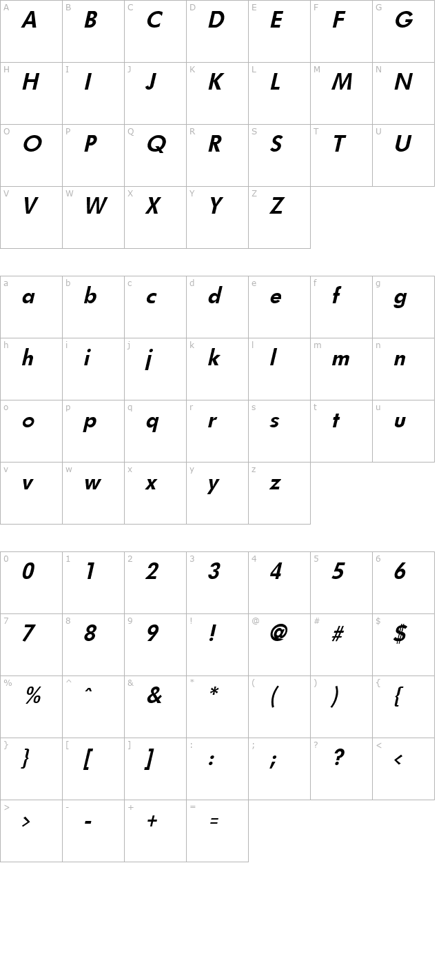 fulton-bold-italic character map