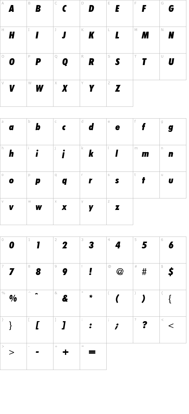 functioncondtwoextrabold-regularitalic character map