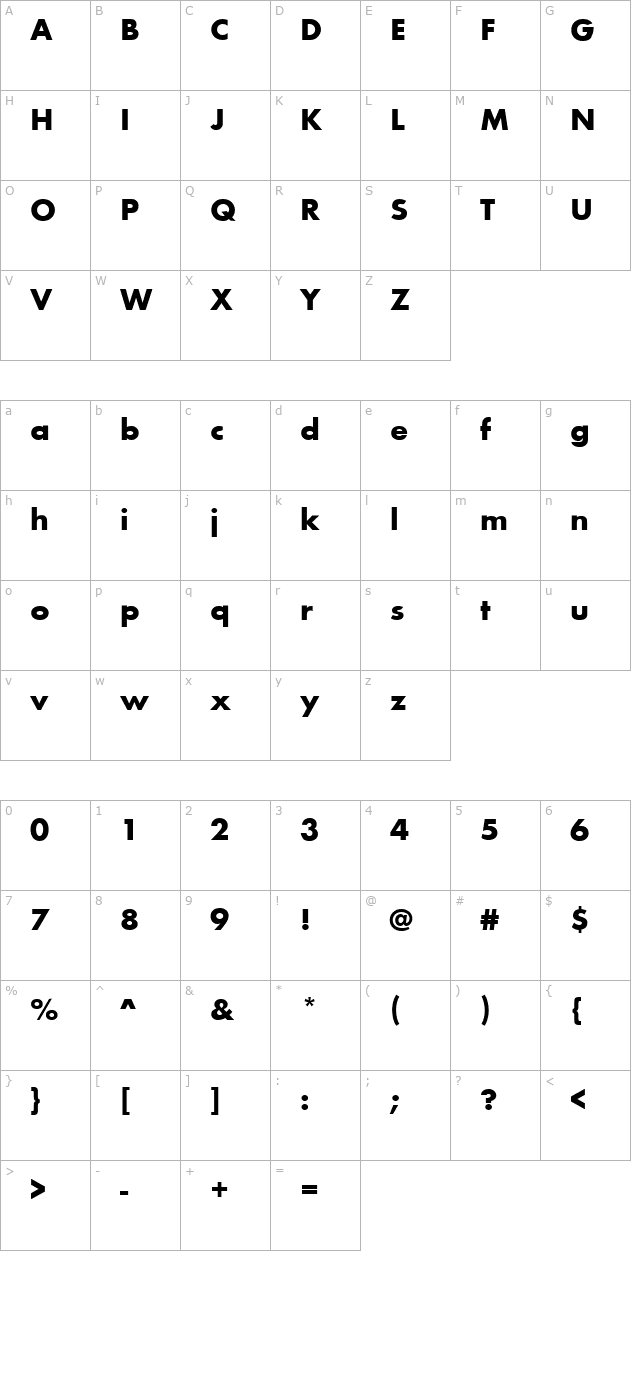 FunctionLH Bold character map