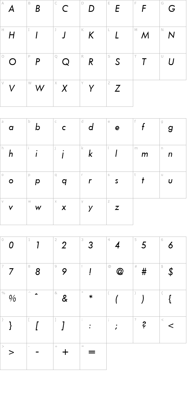 FunctionTwo-RegularItalic character map