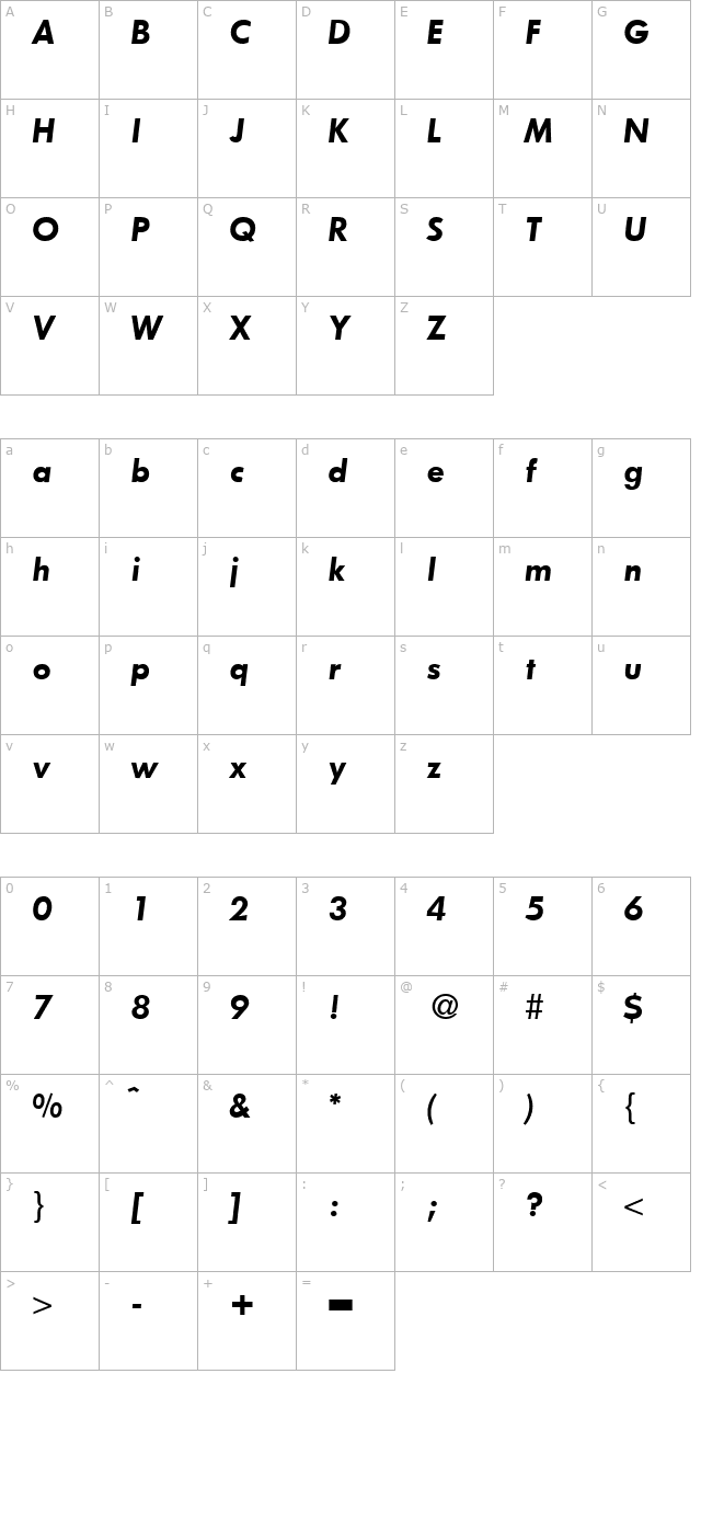 FunctionTwoDemi-RegularItalic character map