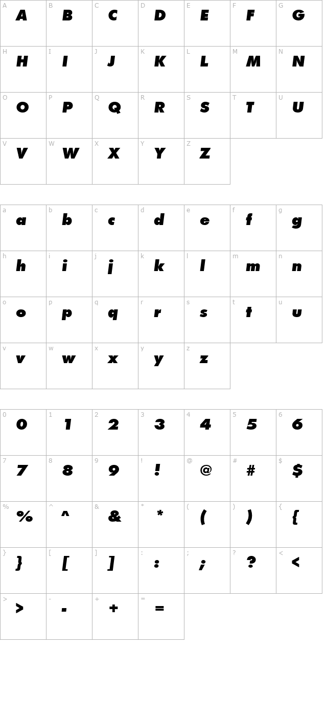 FunctionX Bold Italic character map