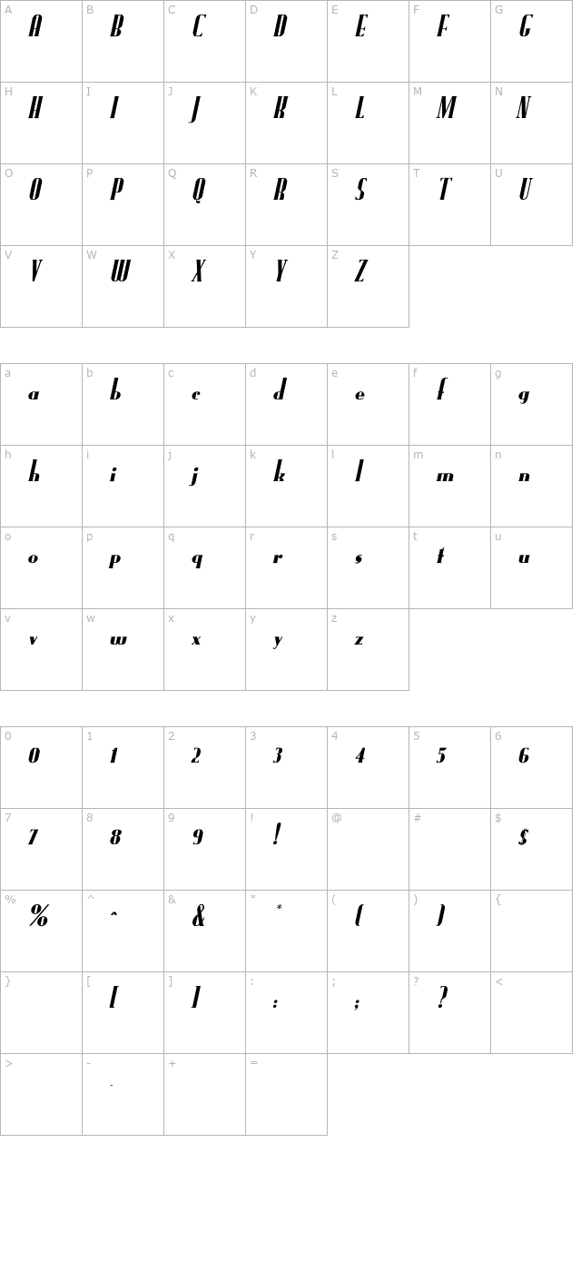 fundrunk-italic character map