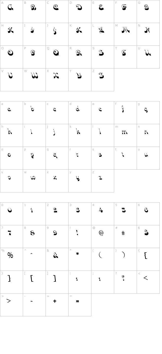 Funky Face Regular character map