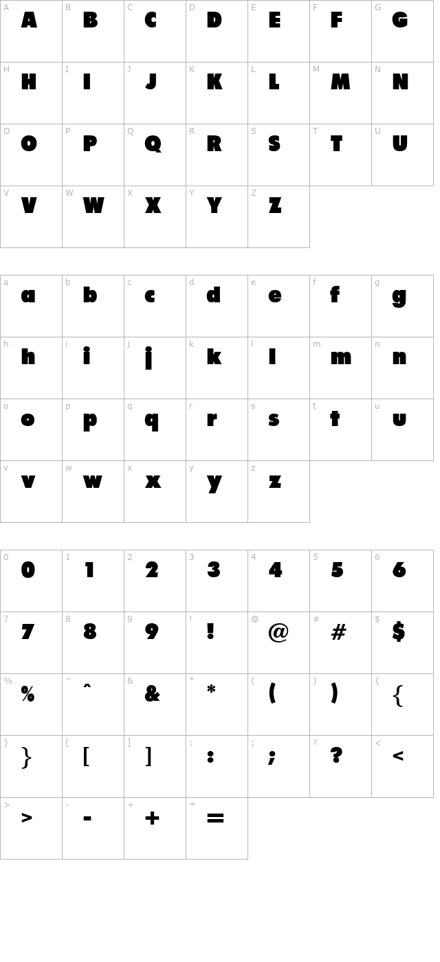 Fusee Bold character map