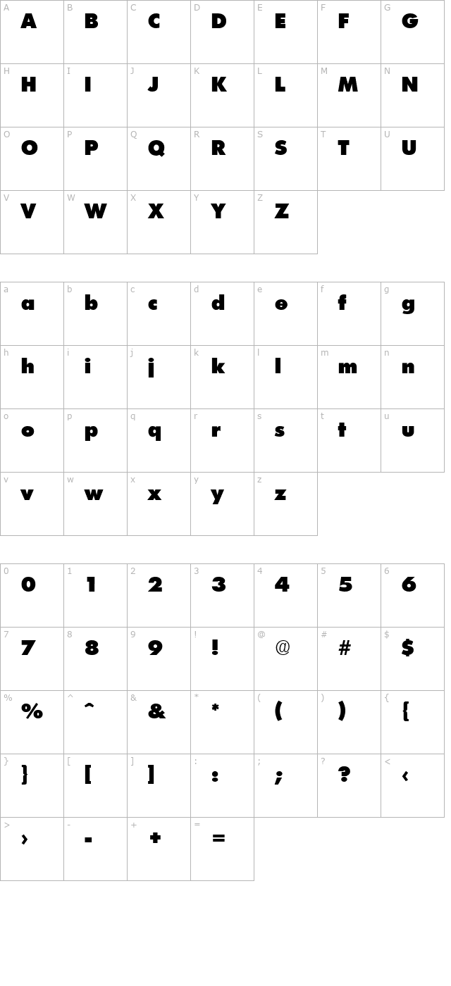 futurist-extraheavy-regular character map