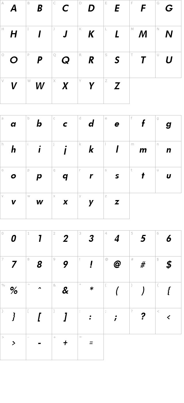 Futurist Fixed-width Bold Italic character map