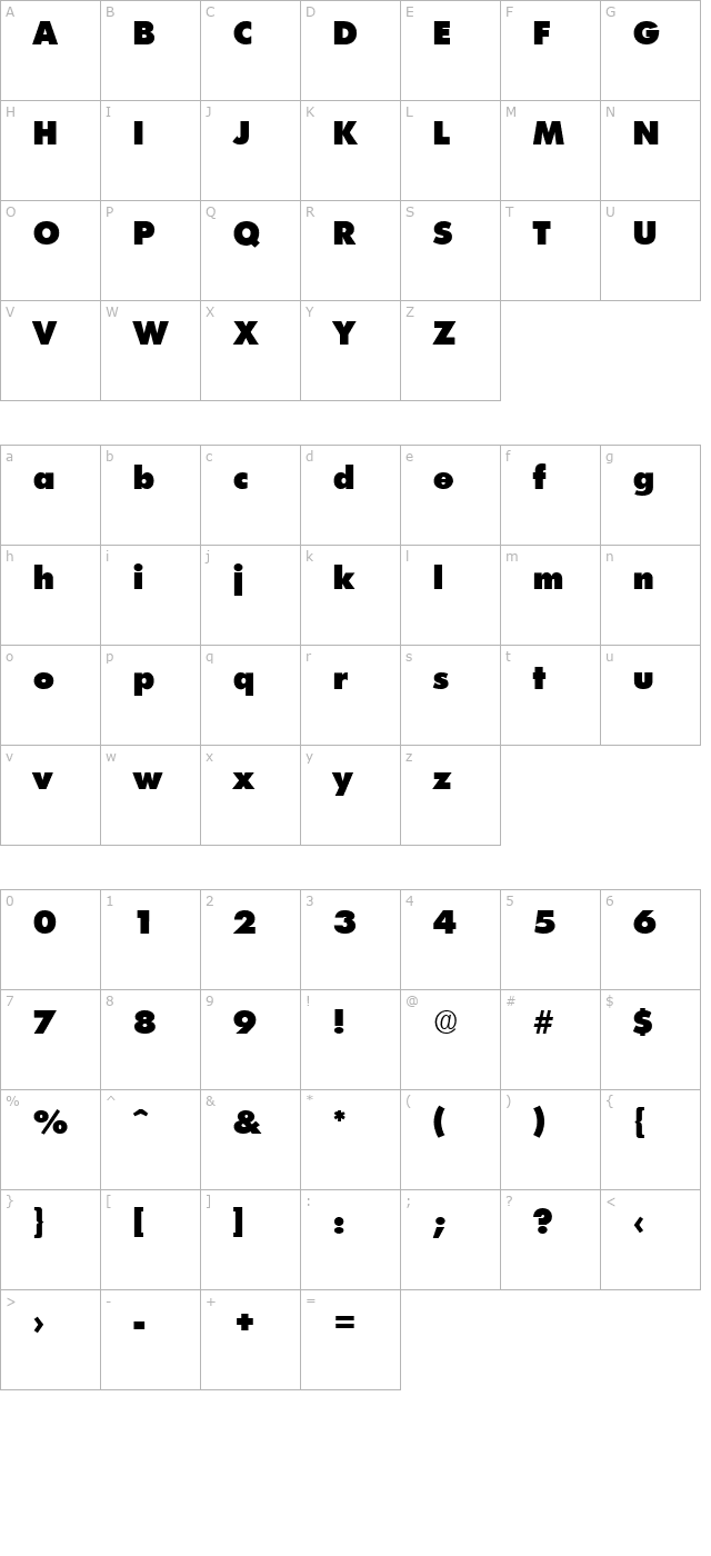 Futurist XtraHeavy character map