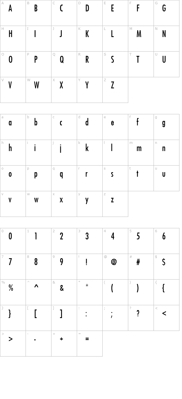 futuristcondensed-regular character map