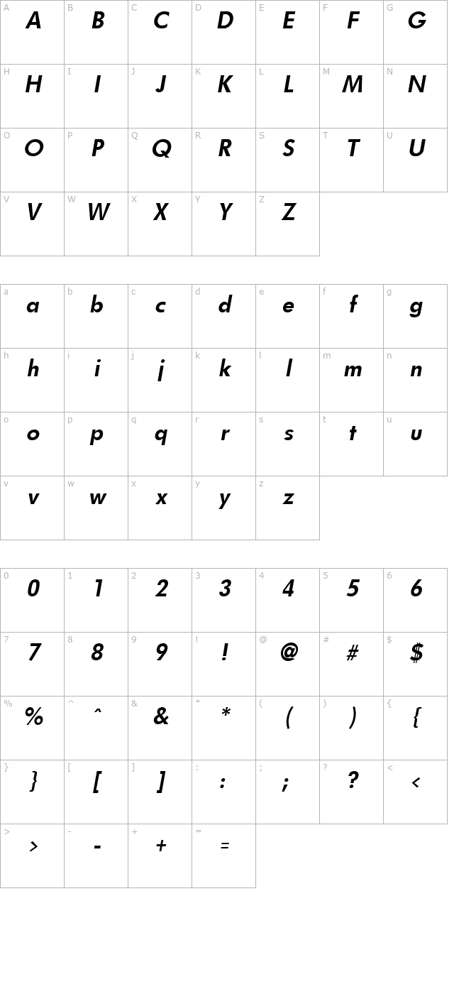 FuturistFixedWidth Bold Italic character map