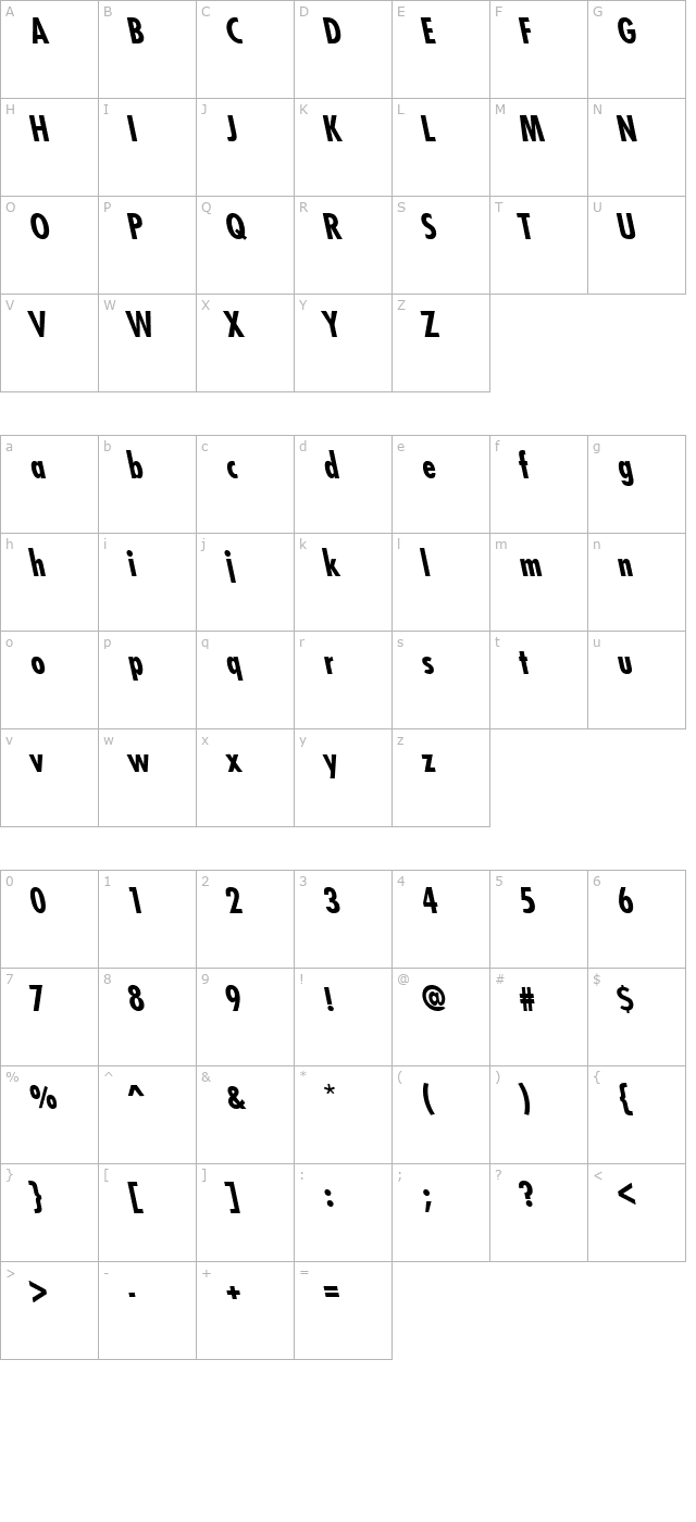 FuturistLeftyCondensed Bold character map