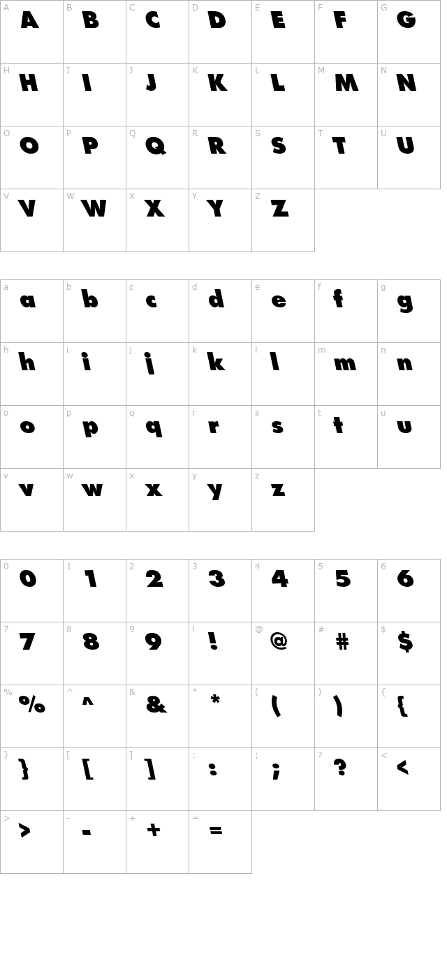 FuturistLeftyExtrabold Regular character map