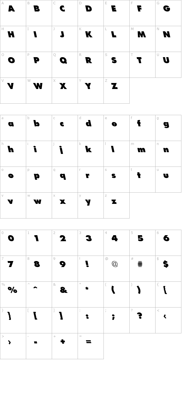 FuturistLeftyXHeavy Regular character map