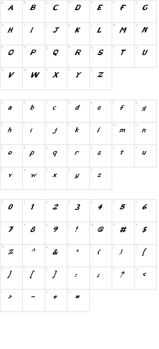 FZ BASIC 12 ITALIC character map