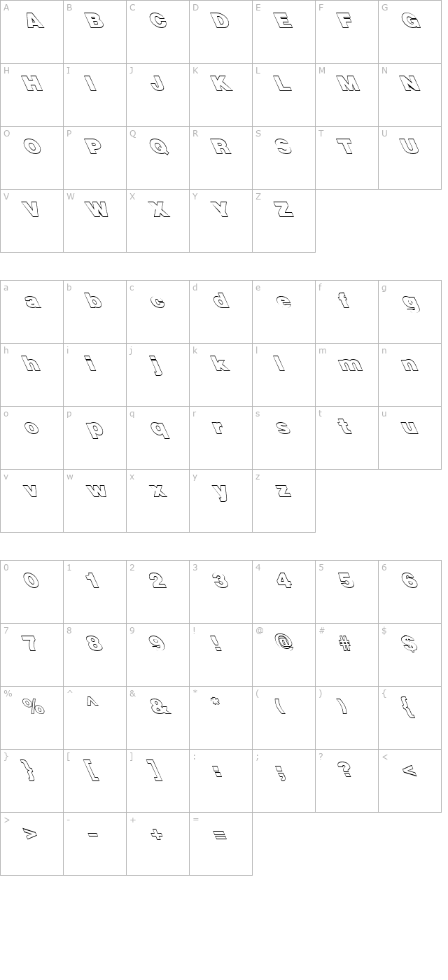 FZ BASIC 13 HOLLOW LEFTY character map