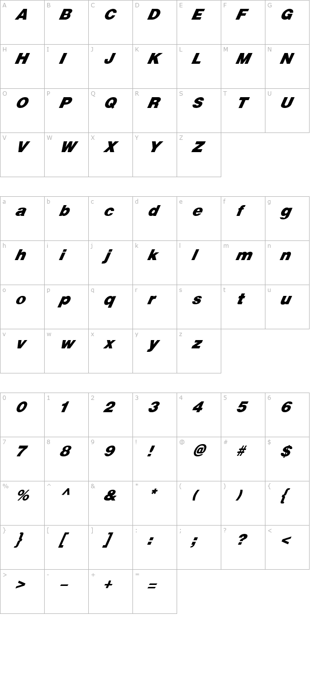 FZ BASIC 13 ITALIC character map