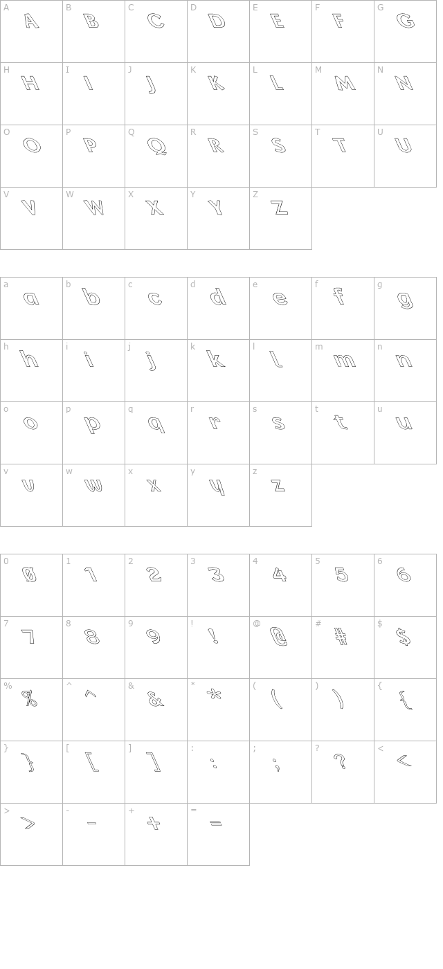 FZ BASIC 14 HOLLOW LEFTY character map