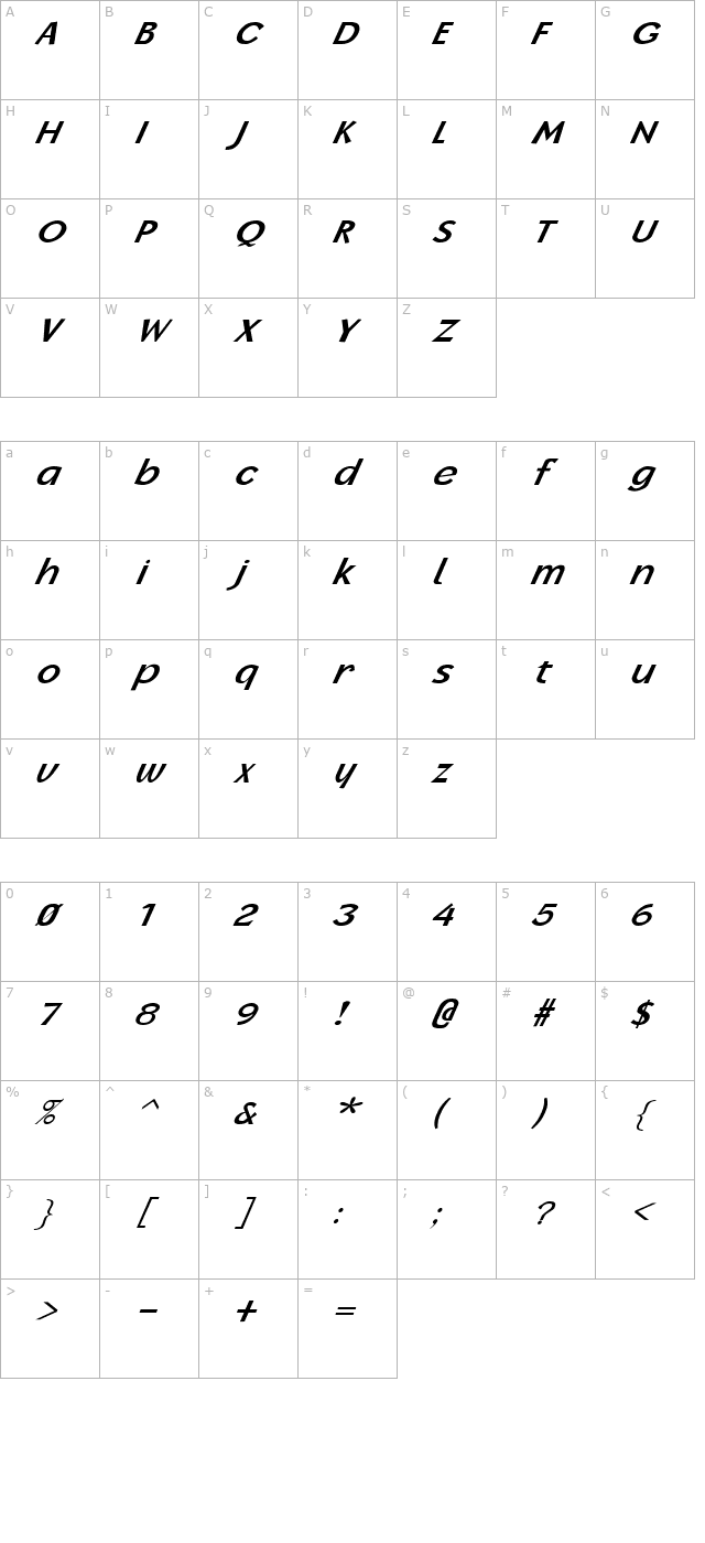 FZ BASIC 14 ITALIC character map