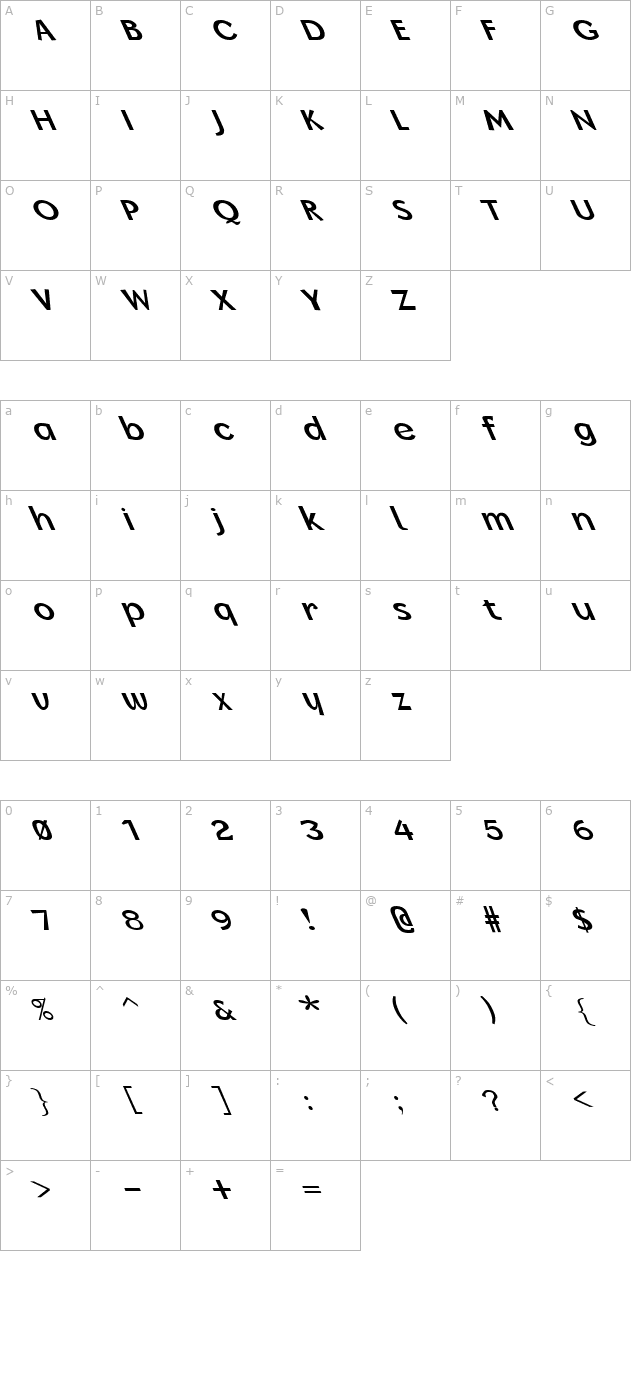 FZ BASIC 14 LEFTY character map