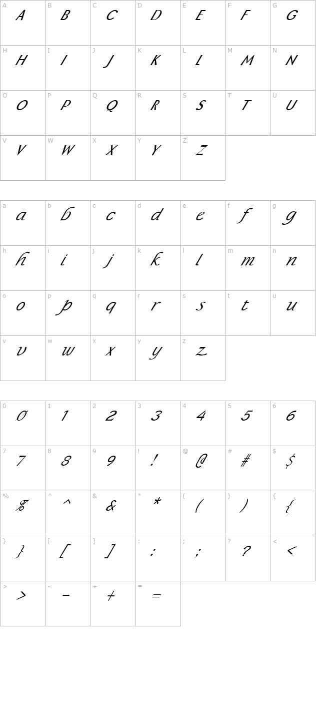 FZ BASIC 15 ITALIC character map